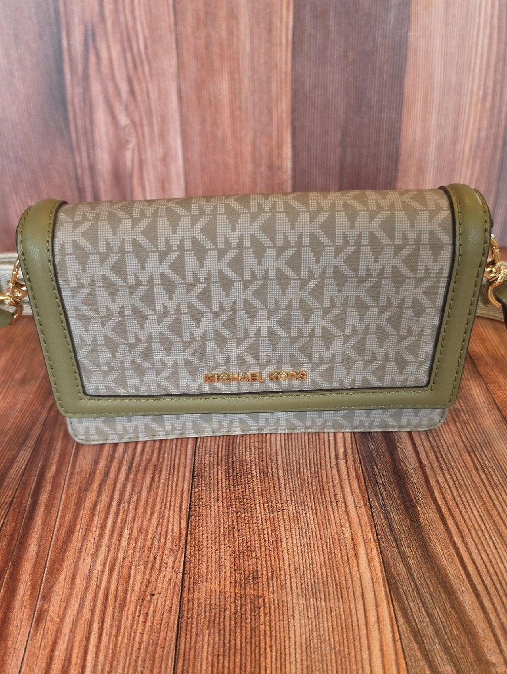 Michael Kors Olive and Beige Signature Crossbody Bag